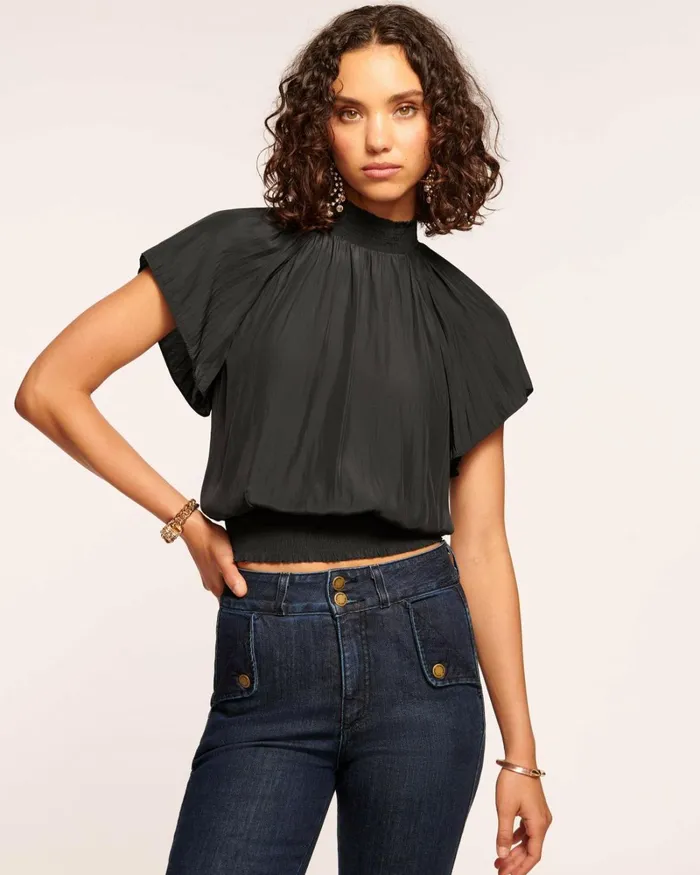 Women Iris Mock Neck Top Black Ramy Brook Tops