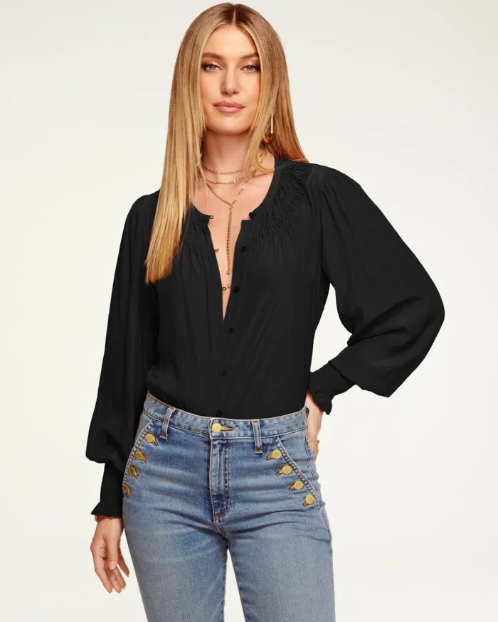 Women Isla Puff Sleeve Blouse Black Ramy Brook Tops Women Isla Puff Sleeve Blouse Black Ramy Brook Tops