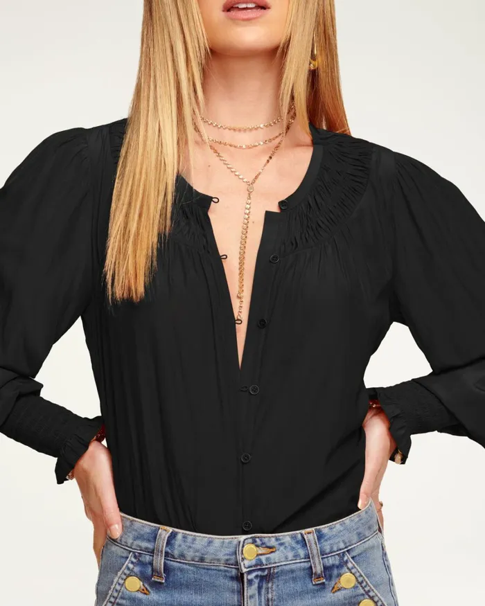 Women Isla Puff Sleeve Blouse Black Ramy Brook Tops Women Isla Puff Sleeve Blouse Black Ramy Brook Tops
