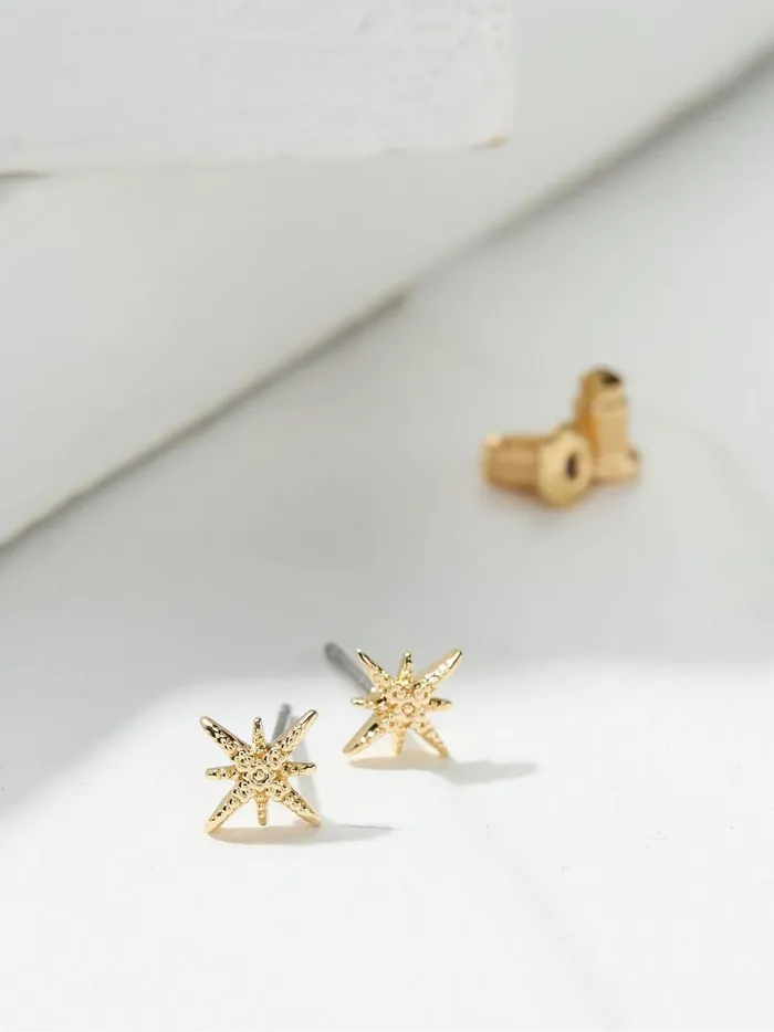 Women Jewellery Fat Face Gold Tone Textured Stud Earrings