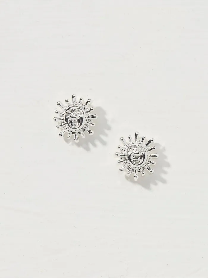Women Jewellery Fat Face Silver Tone Abstract Stud Earrings