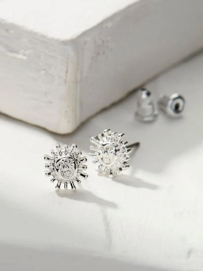 Women Jewellery Fat Face Silver Tone Abstract Stud Earrings