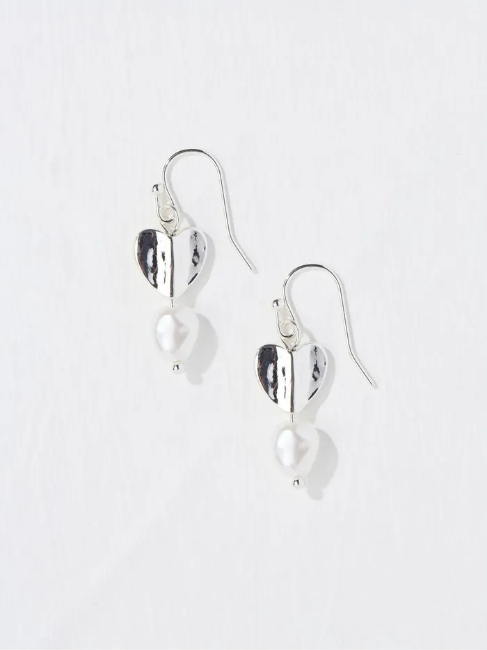 Women Jewellery Fat Face Silver Tone Heart Pearl Earrings