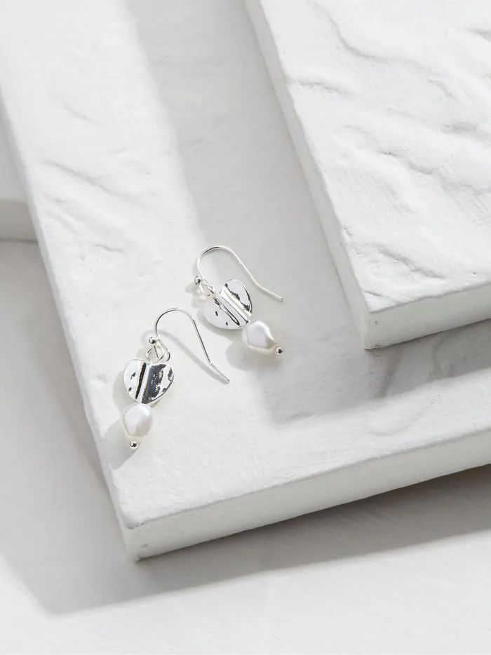 Women Jewellery Fat Face Silver Tone Heart Pearl Earrings
