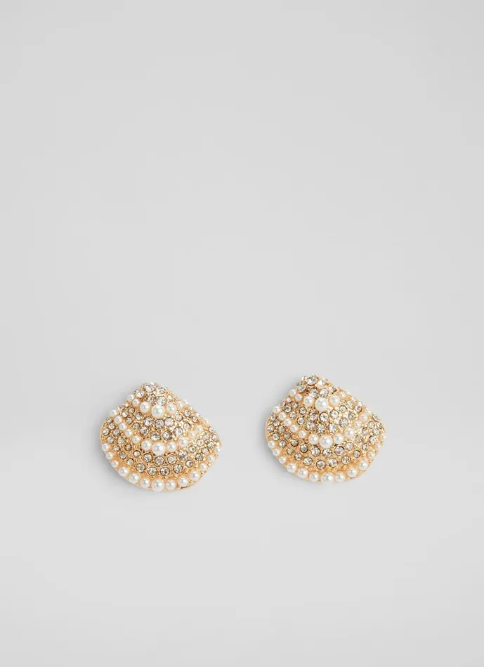 Women Jewellery LKBennett Kaia Pearl And Crystal Gold Plated Shell Earrings