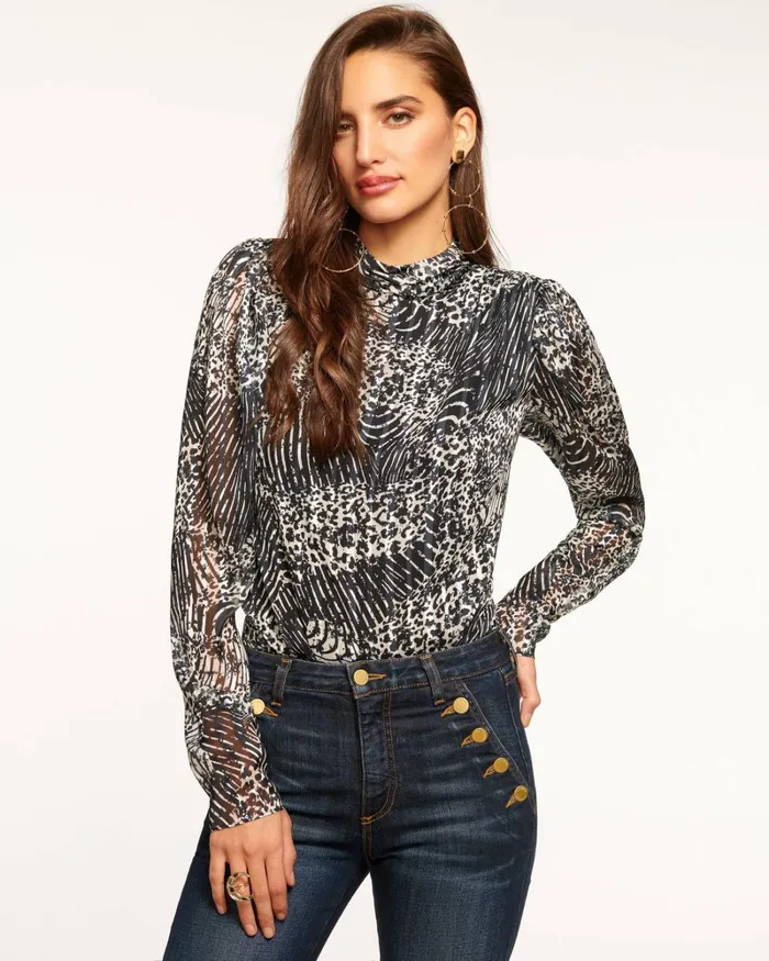 Women Kaliyah Mock Neck Top Neutral Animal Ramy Brook Tops