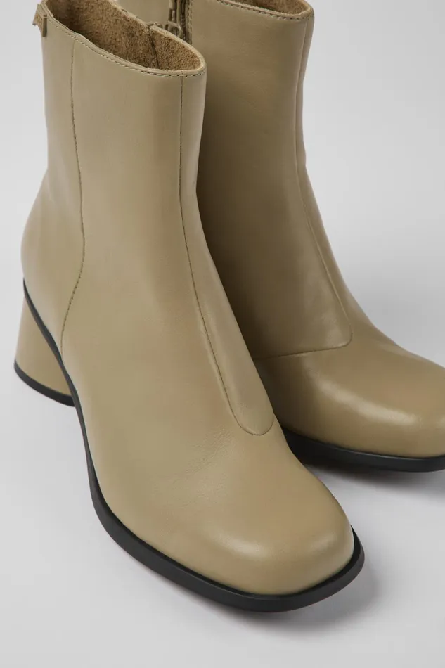 Women Kiara Beige Leather Ankle Boots Camper Heels