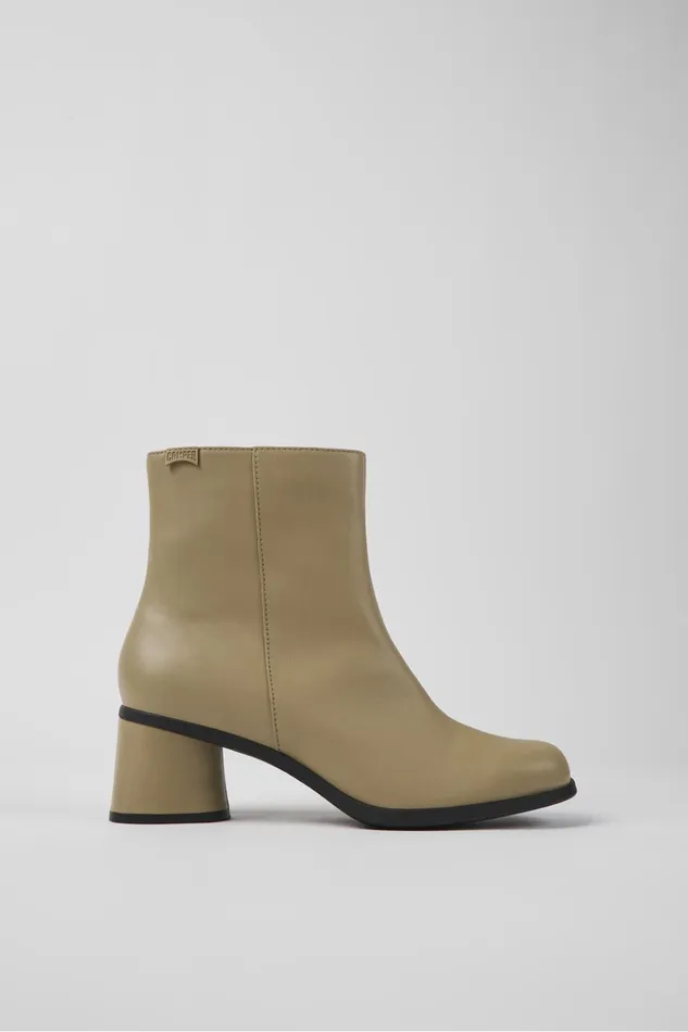 Women Kiara Beige Leather Ankle Boots Camper Heels Women Kiara Beige Leather Ankle Boots Camper Heels