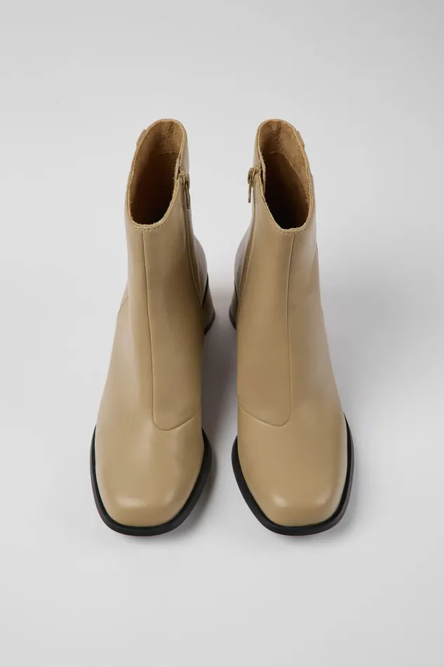 Women Kiara Beige Leather Ankle Boots Camper Heels Women Kiara Beige Leather Ankle Boots Camper Heels