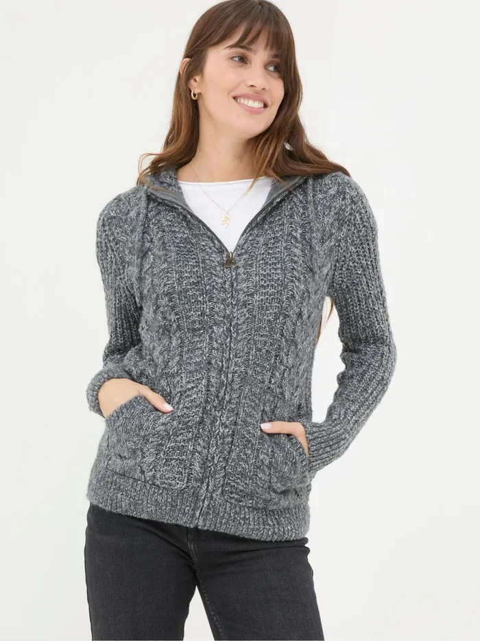 Women Knitwear Fat Face Alicia Charcoal Grey Hoodie