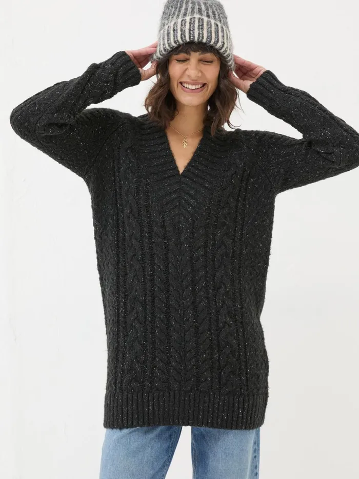 Women Knitwear Fat Face Black Alicia VNeck Tunic