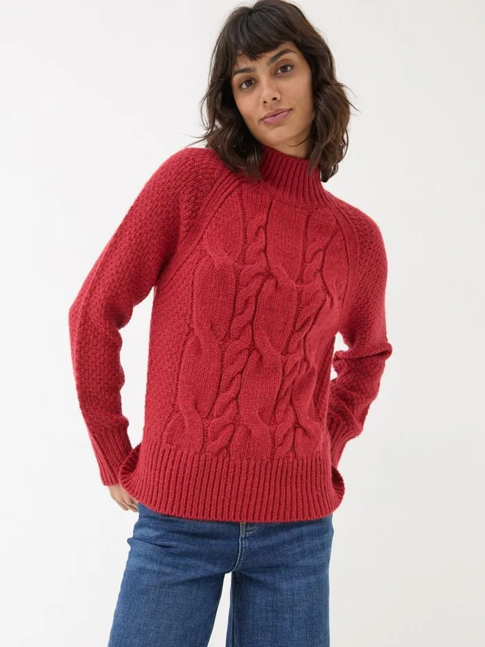 Women Knitwear Fat Face Red Cali Cable Jumper