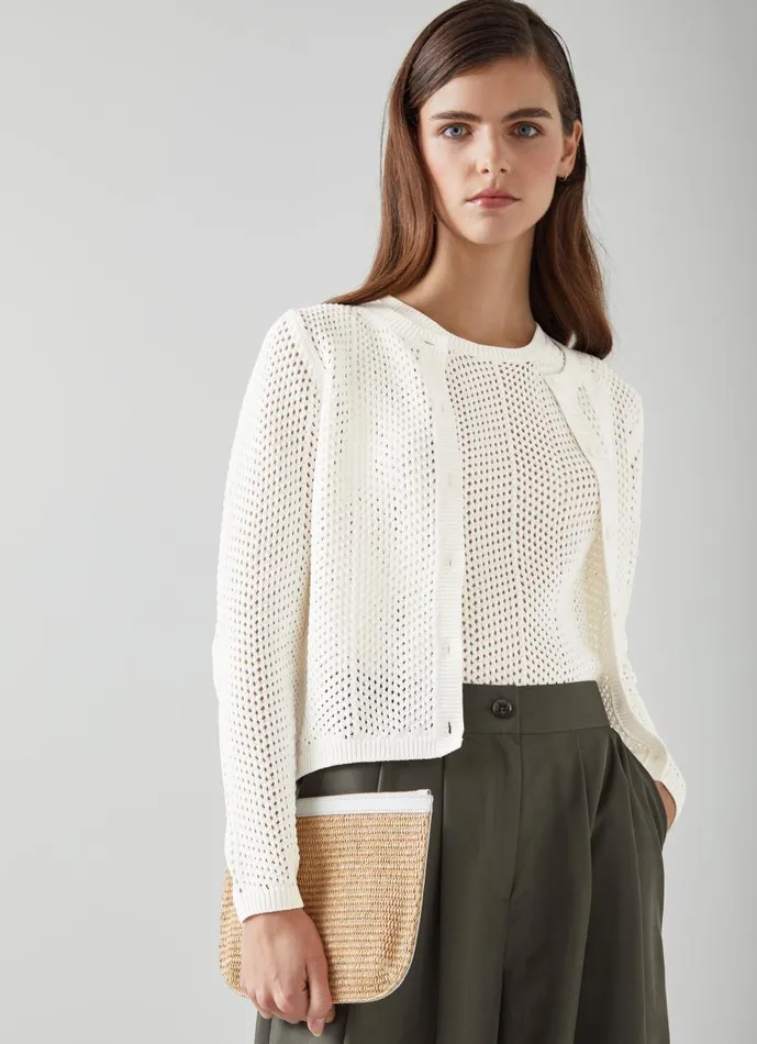 Women Knitwear LKBennett Ava White CottonRich Knitted Cardigan Pure White