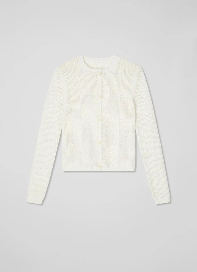 Women Knitwear LKBennett Ava White CottonRich Knitted Cardigan Pure White Women Knitwear LKBennett Ava White CottonRich Knitted Cardigan Pure White
