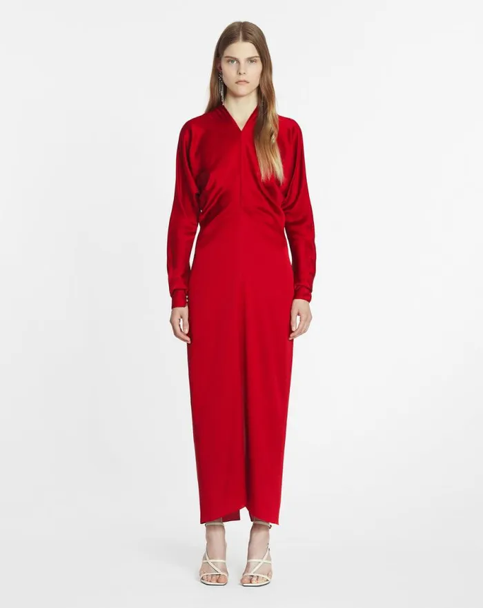 Women Lanvin Dresses Fitted Silk Dress Carmine Red Women Lanvin Dresses Fitted Silk Dress Carmine Red