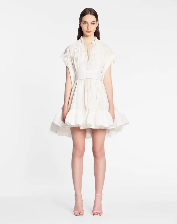 Women Lanvin Dresses Short Charmeuse Dress Off White Women Lanvin Dresses Short Charmeuse Dress Off White