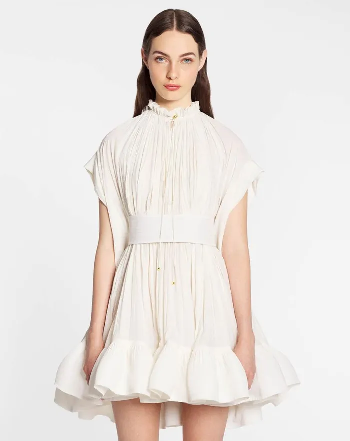 Women Lanvin Dresses Short Charmeuse Dress Off White Women Lanvin Dresses Short Charmeuse Dress Off White