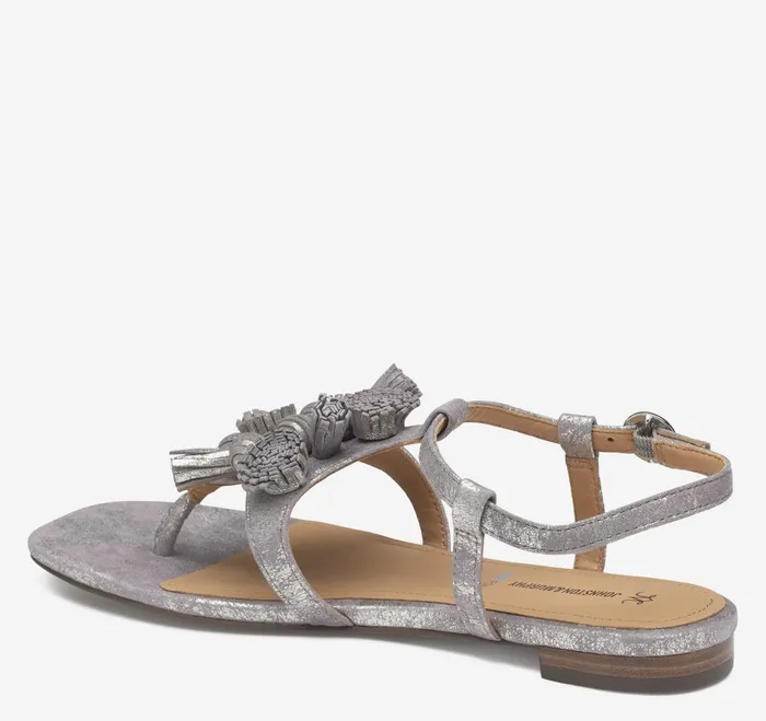 Women Lilly Tassel Thong Silver Metallic Kid Suede JohnstonandMurphy Sandals Women Lilly Tassel Thong Silver Metallic Kid Suede JohnstonandMurphy Sandals