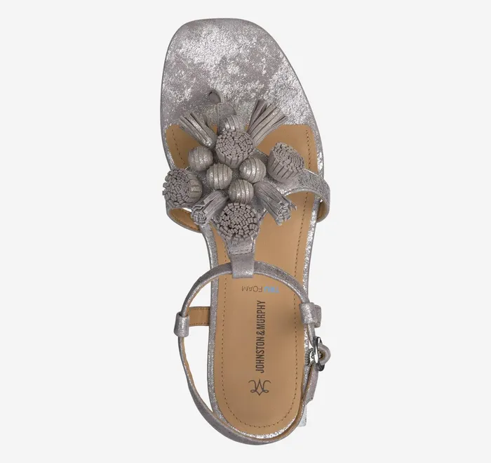 Women Lilly Tassel Thong Silver Metallic Kid Suede JohnstonandMurphy Sandals Women Lilly Tassel Thong Silver Metallic Kid Suede JohnstonandMurphy Sandals