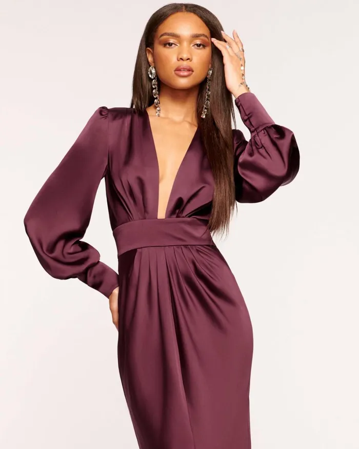 Women Madelane Plunging Maxi Dress Cabernet Ramy Brook Dresses