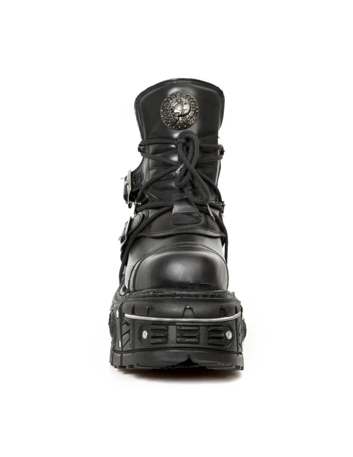 WomenMen Ankle Boot Black Imperfect With Laces MTank007S1 New Rock Booties