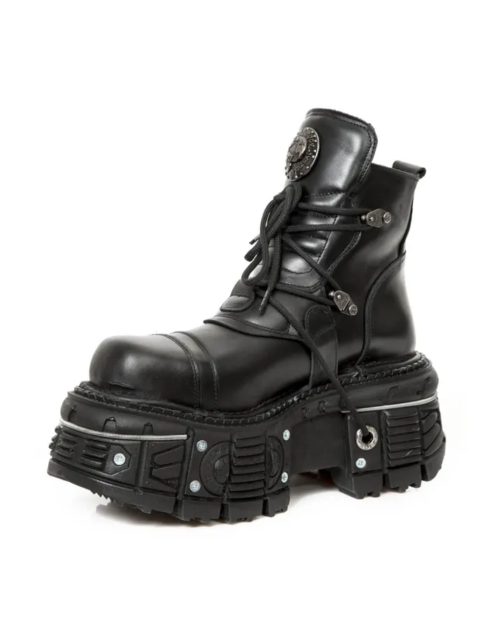 WomenMen Ankle Boot Black Imperfect With Laces MTank007S1 New Rock Booties