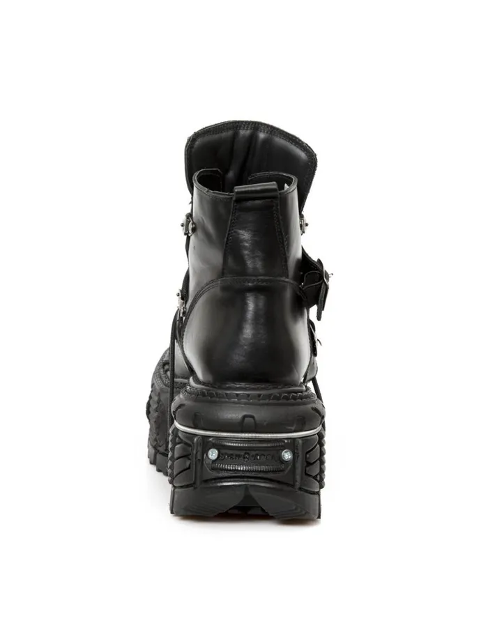 WomenMen Ankle Boot Black Imperfect With Laces MTank007S1 New Rock Booties