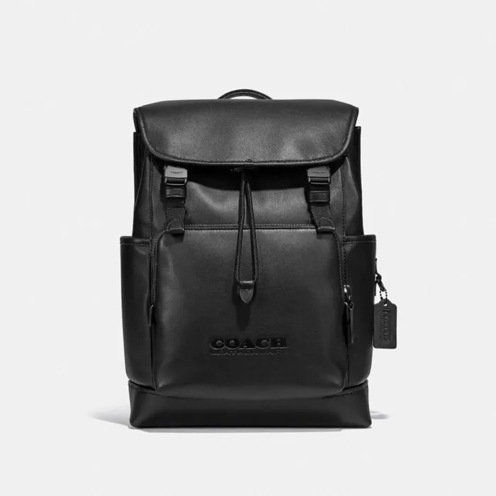 WomenMen Backpacks Coach League Flap Backpack Black Copperblack