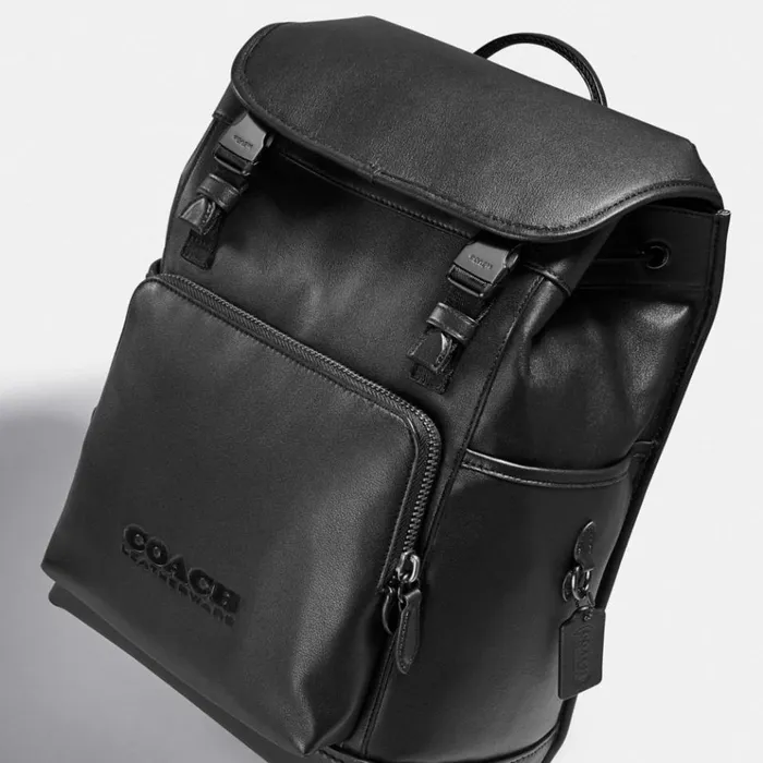 WomenMen Backpacks Coach League Flap Backpack Black Copperblack