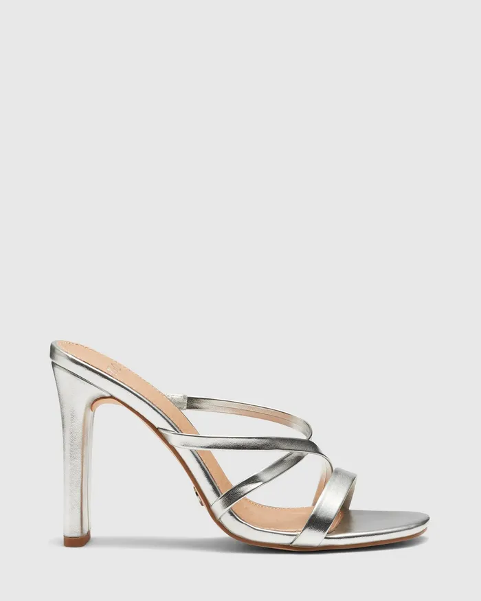 Women MENTHOL SILVER Slim Rectangular Heels Mules NOVO Shoes