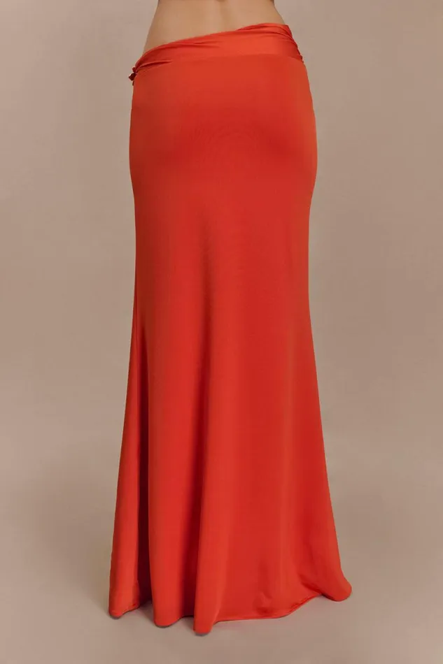 Women Meshki Bottoms Ainsley Asymmetrical Maxi Skirt With Floral Hardware 8211 Burnt Orange