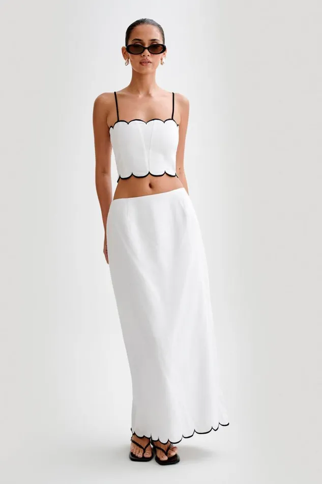Women Meshki Bottoms Alessio Scalloped Midi Skirt 8211 Ivory