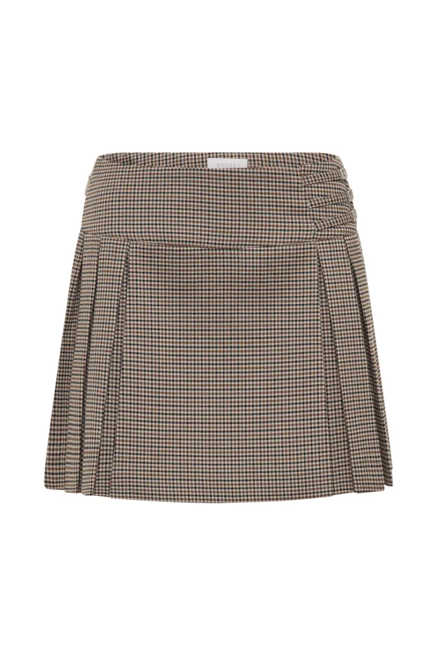 Women Meshki Bottoms Angie Pleated Buckle Mini Skirt 8211 Tan Check