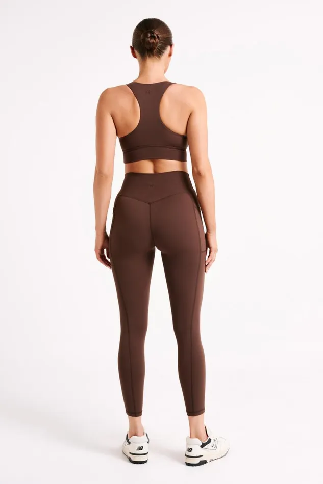 Women Meshki Bottoms Briar V Back Leggings With Pockets 8211 Dark Chocolate