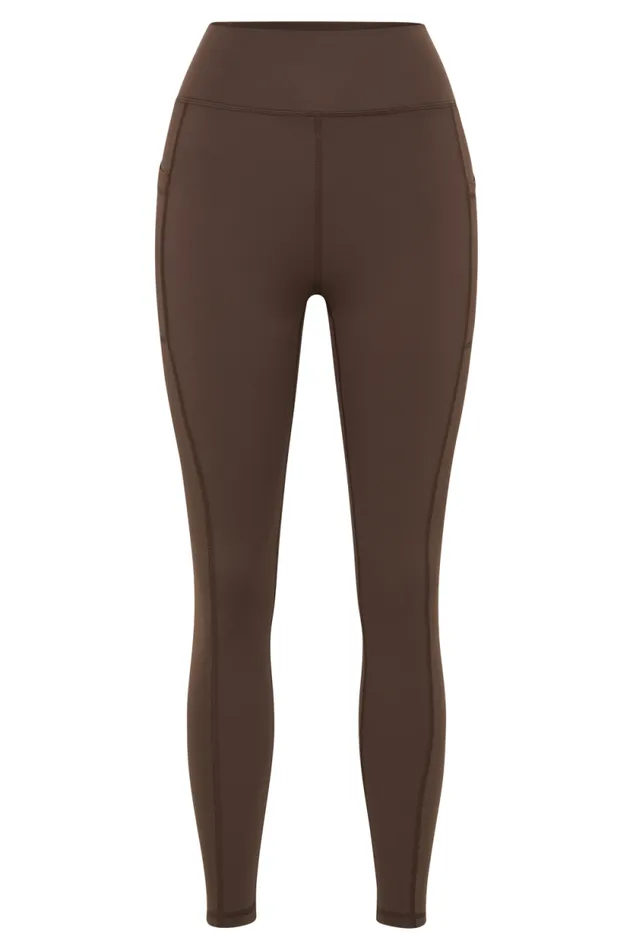 Women Meshki Bottoms Briar V Back Leggings With Pockets 8211 Dark Chocolate