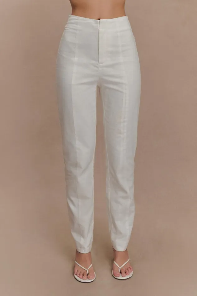 Women Meshki Bottoms Dora Linen Straight Leg Pant 8211 Ivory