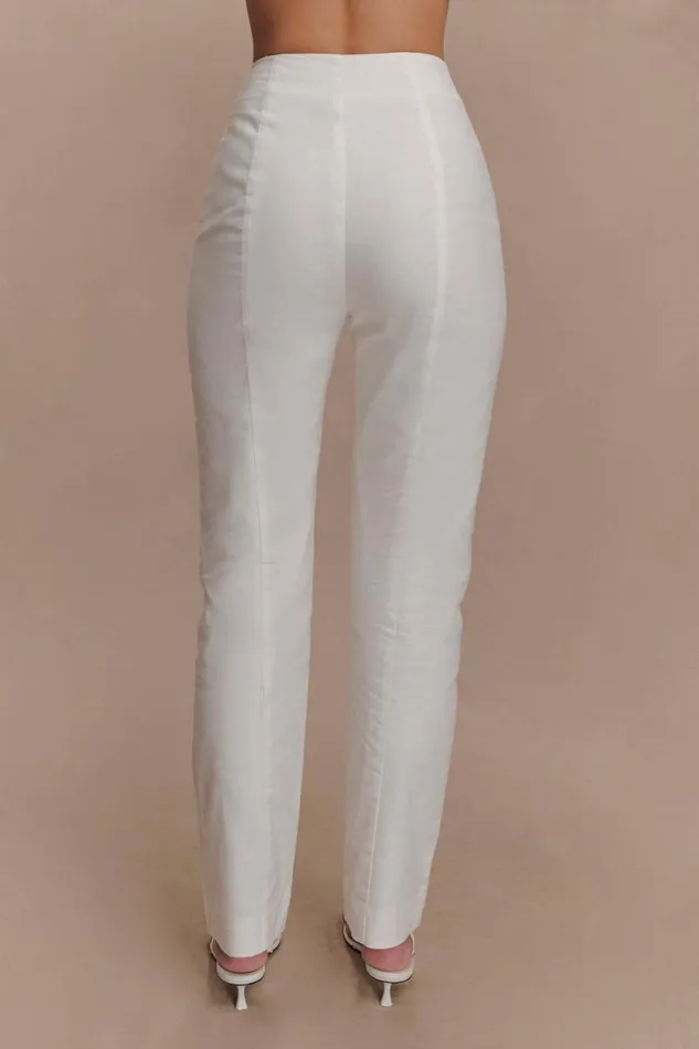 Women Meshki Bottoms Dora Linen Straight Leg Pant 8211 Ivory
