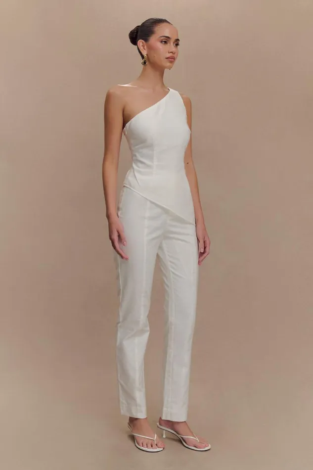 Women Meshki Bottoms Dora Linen Straight Leg Pant 8211 Ivory