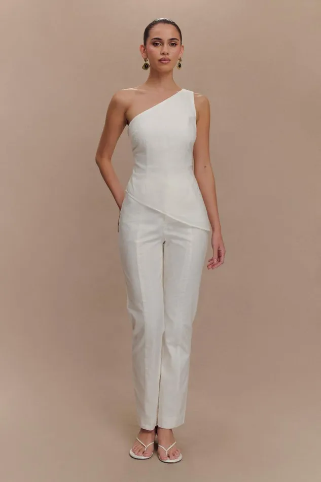 Women Meshki Bottoms Dora Linen Straight Leg Pant 8211 Ivory