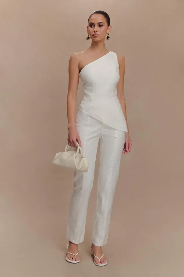 Women Meshki Bottoms Dora Linen Straight Leg Pant 8211 Ivory