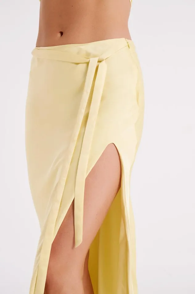 Women Meshki Bottoms Edie Satin Midi Skirt With Tie 8211 Yellow