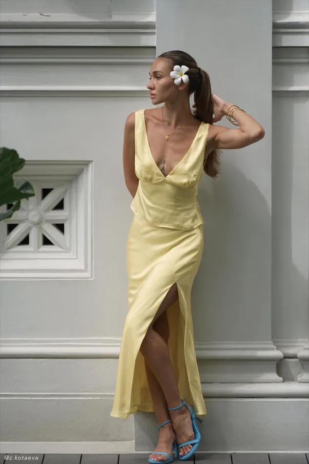 Women Meshki Bottoms Edie Satin Midi Skirt With Tie 8211 Yellow