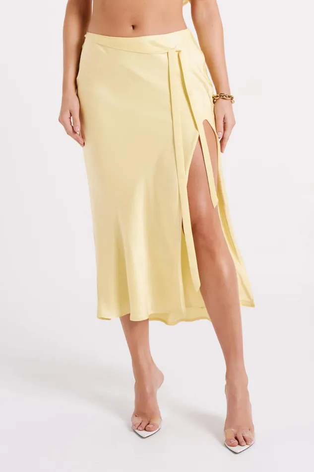 Women Meshki Bottoms Edie Satin Midi Skirt With Tie 8211 Yellow