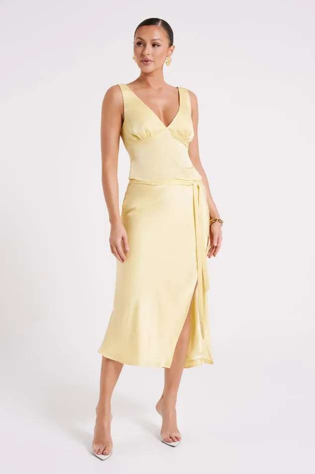 Women Meshki Bottoms Edie Satin Midi Skirt With Tie 8211 Yellow