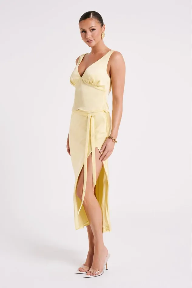 Women Meshki Bottoms Edie Satin Midi Skirt With Tie 8211 Yellow