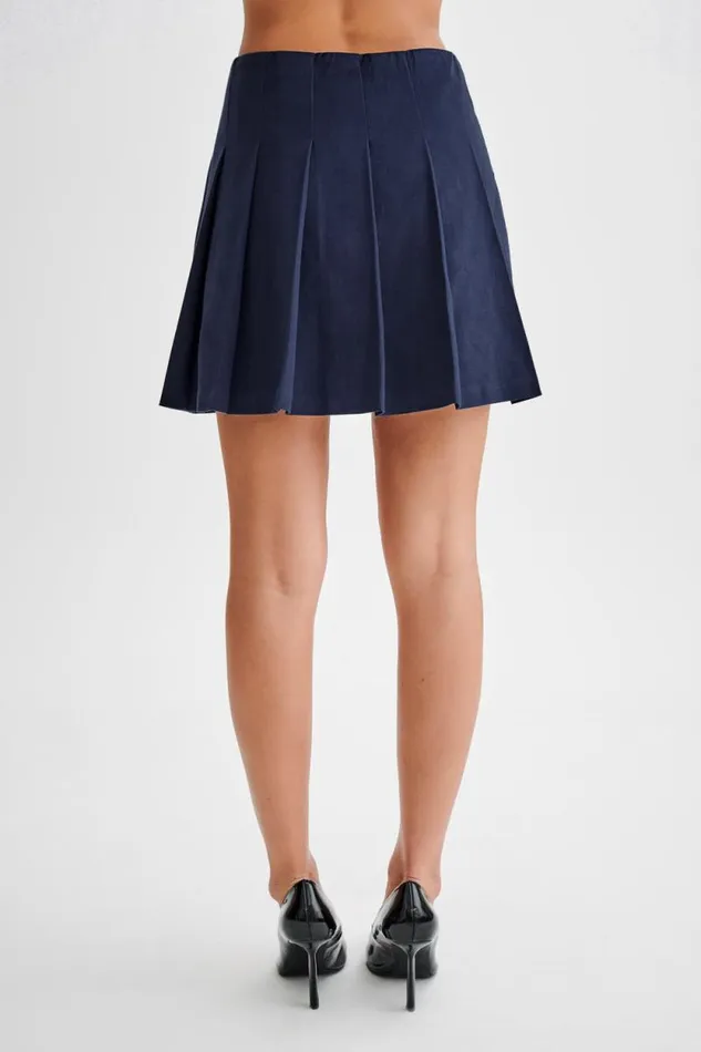 Women Meshki Bottoms Julianna Cotton Pleated Mini Skirt 8211 Navy