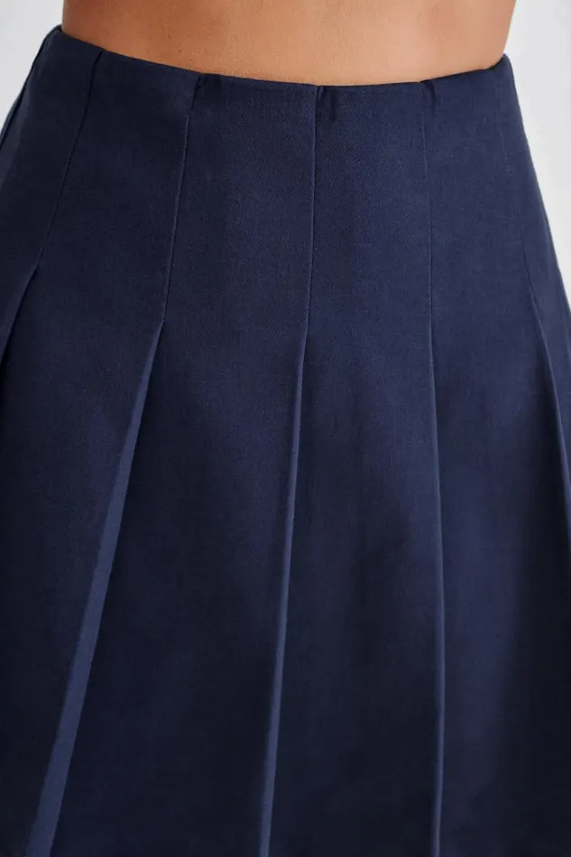 Women Meshki Bottoms Julianna Cotton Pleated Mini Skirt 8211 Navy