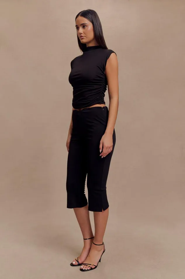 Women Meshki Bottoms Layla Flared Crepe Capri Pants 8211 Black