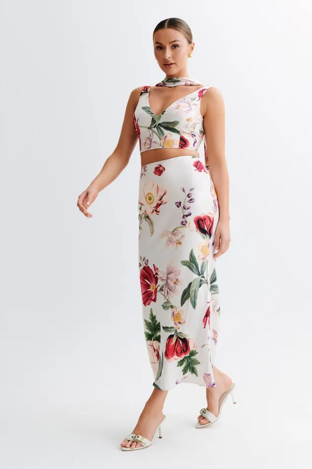 Women Meshki Bottoms Viviana Satin Midi Skirt 8211 Bella Rosa Print