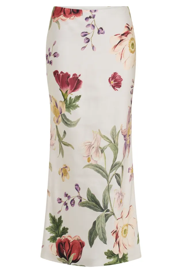 Women Meshki Bottoms Viviana Satin Midi Skirt 8211 Bella Rosa Print